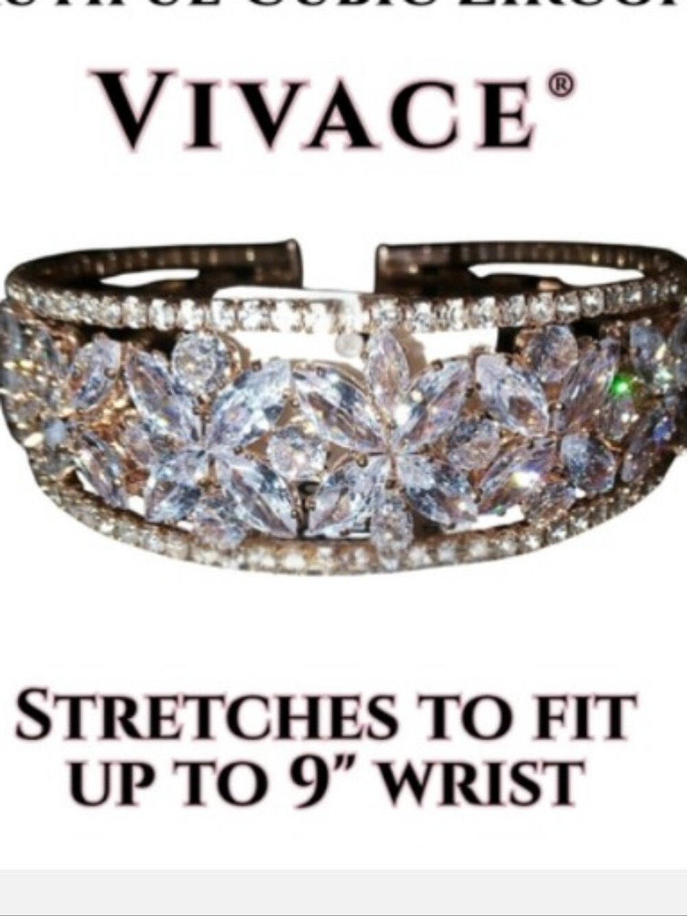 Rose Gold Vibrant Cubic Zirconia Cuff Bracelet Flower Design NWT